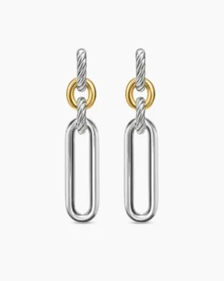 Lexington Double Link Drop Earrings Sterling Silver with 18K Yellow Gold, 54mm