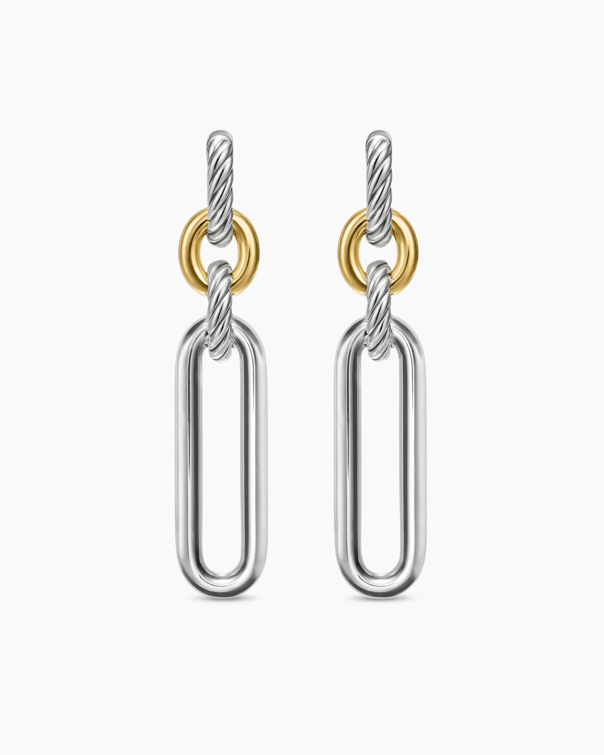Lexington Double Link Drop Earrings Sterling Silver with 18K Yellow Gold, 54mm