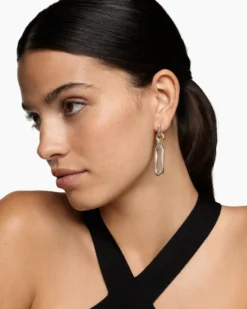 Lexington Double Link Drop Earrings Sterling Silver with 18K Yellow Gold, 54mm
