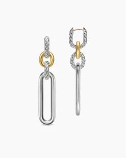 Lexington Double Link Drop Earrings Sterling Silver with 18K Yellow Gold, 54mm
