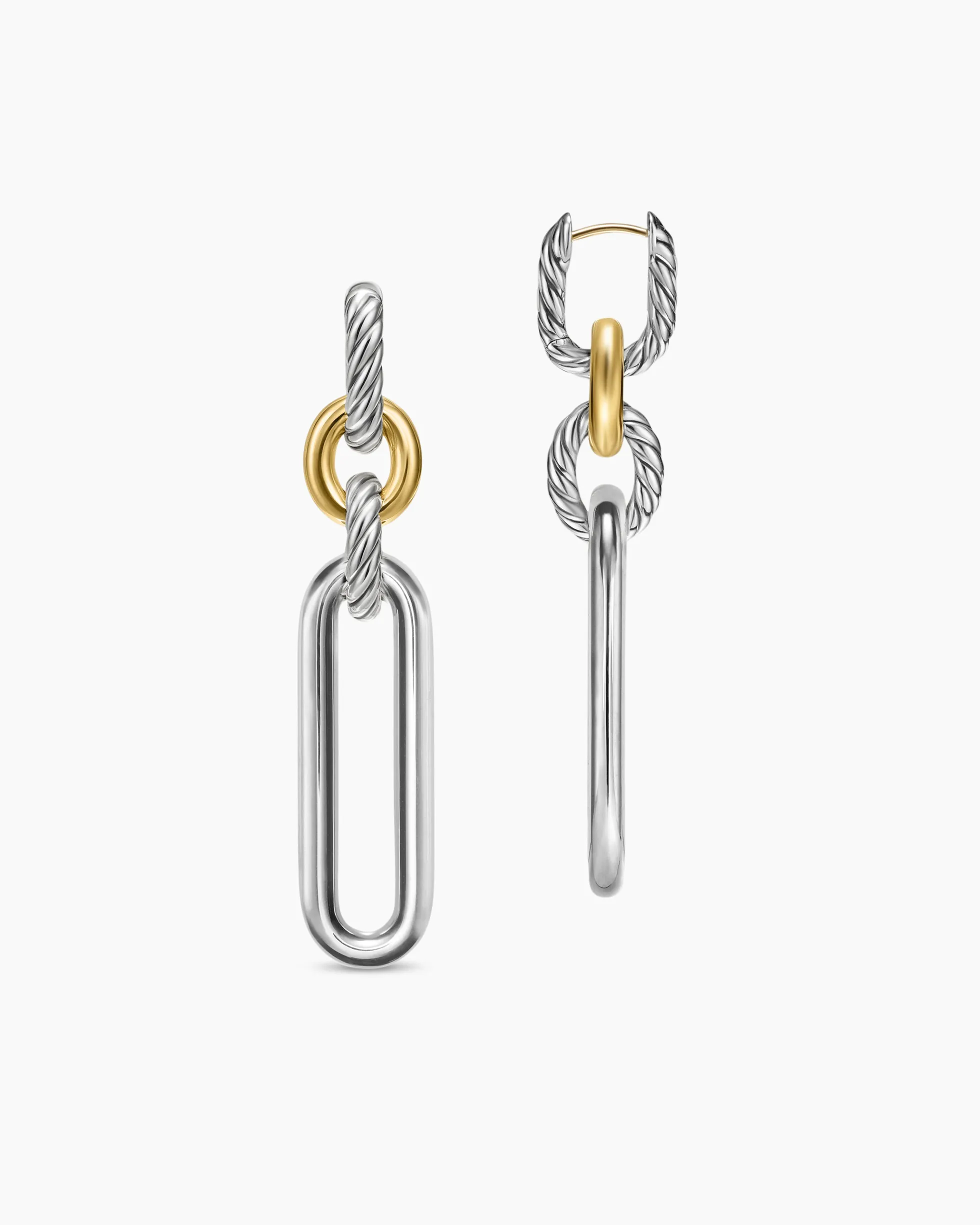 Lexington Double Link Drop Earrings Sterling Silver with 18K Yellow Gold, 54mm