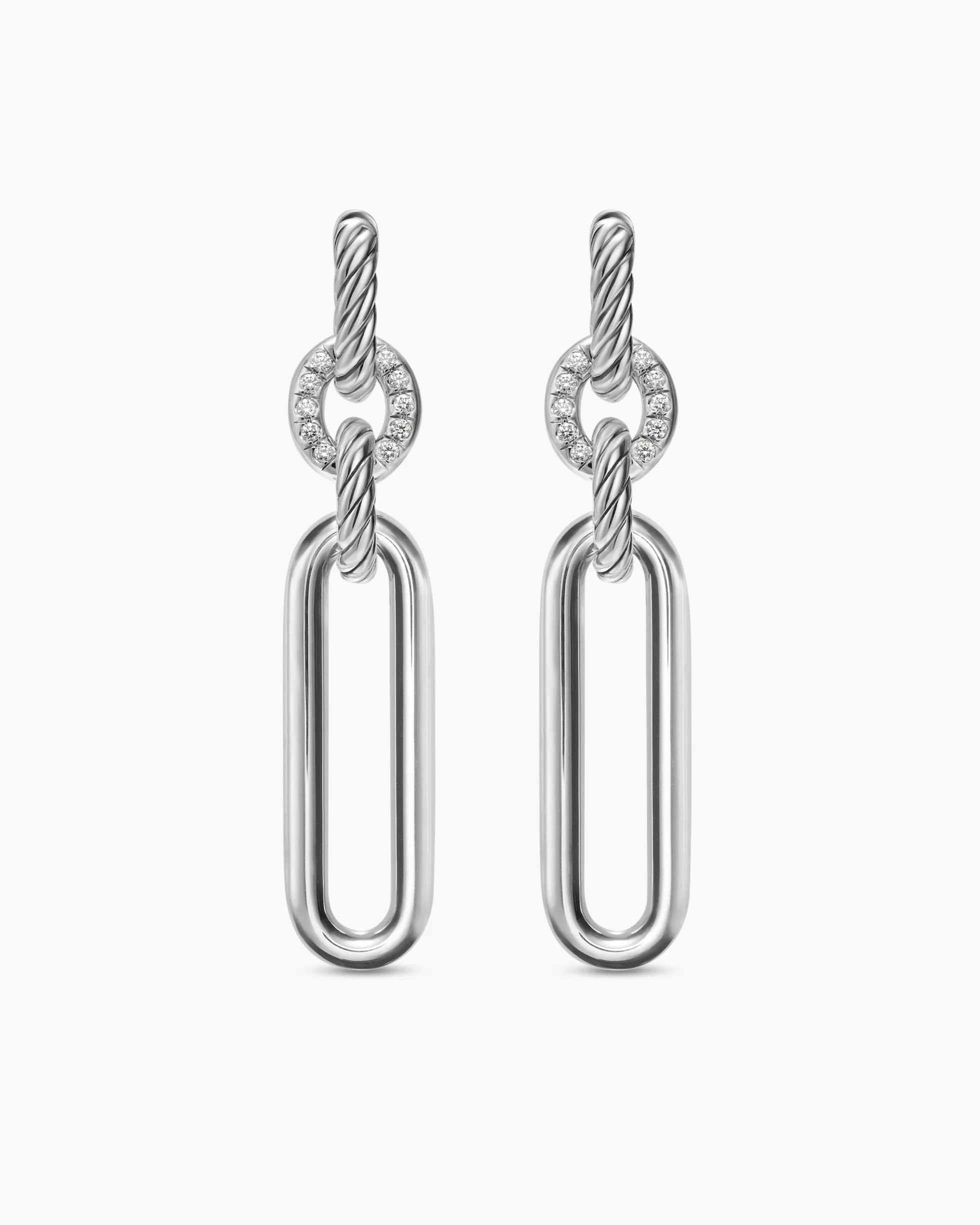 Lexington Double Link Drop Earrings Sterling Silver with Diamonds, 54mm