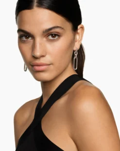 Lexington Double Link Drop Earrings Sterling Silver with Diamonds, 54mm