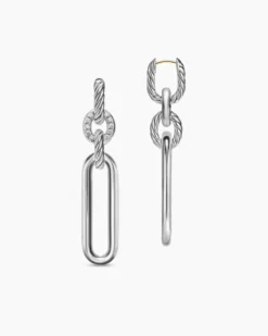 Lexington Double Link Drop Earrings Sterling Silver with Diamonds, 54mm