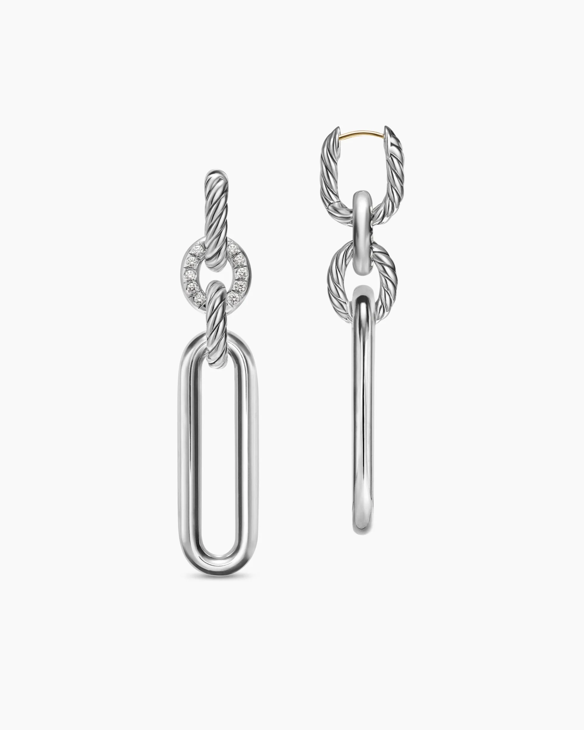 Lexington Double Link Drop Earrings Sterling Silver with Diamonds, 54mm