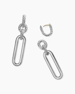 Lexington Double Link Drop Earrings Sterling Silver with Diamonds, 54mm