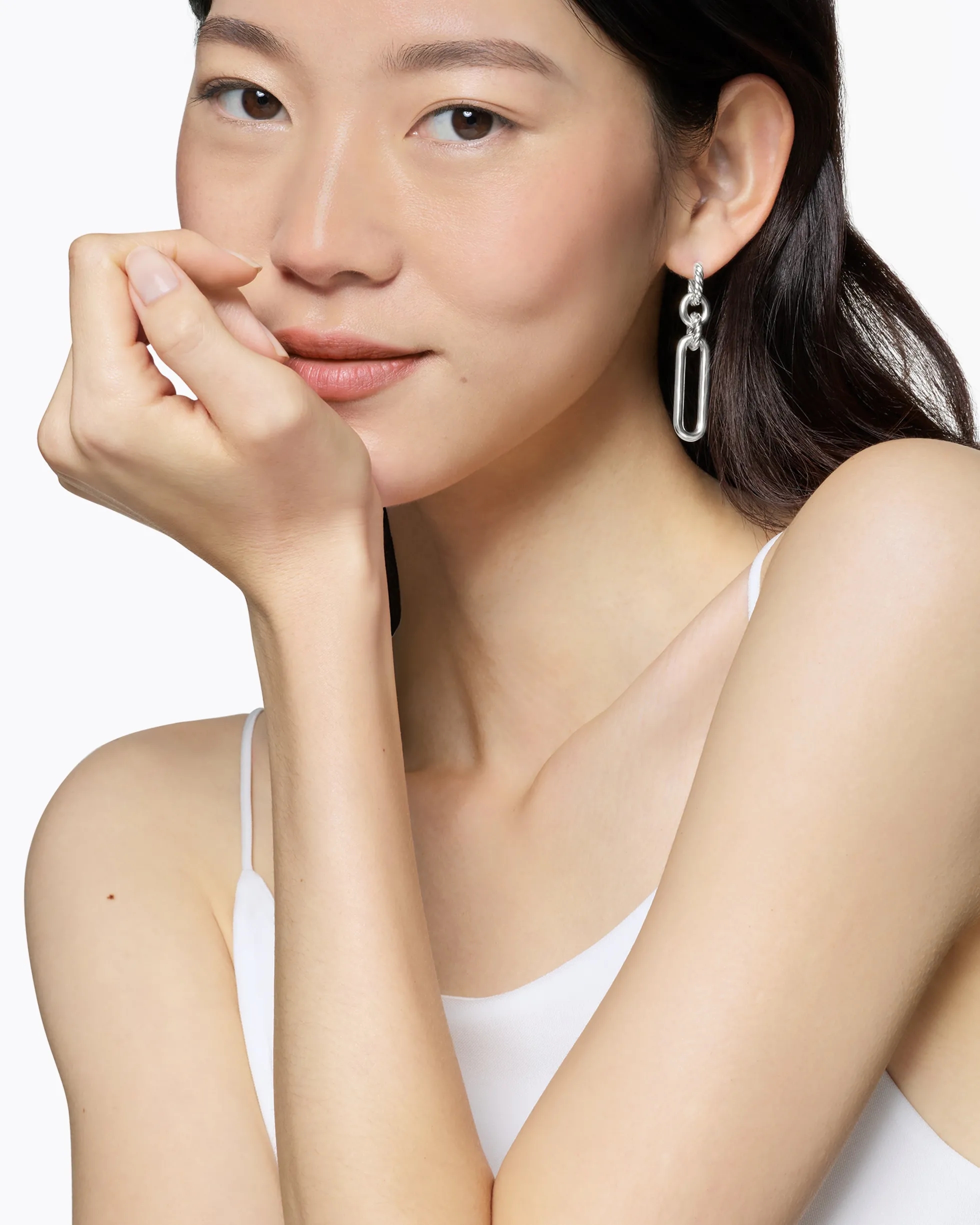 Lexington Double Link Drop Earrings Sterling Silver, 53mm