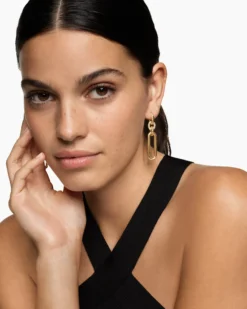 Lexington Double Link Drop Earrings 18K Yellow Gold with Diamonds, 54mm