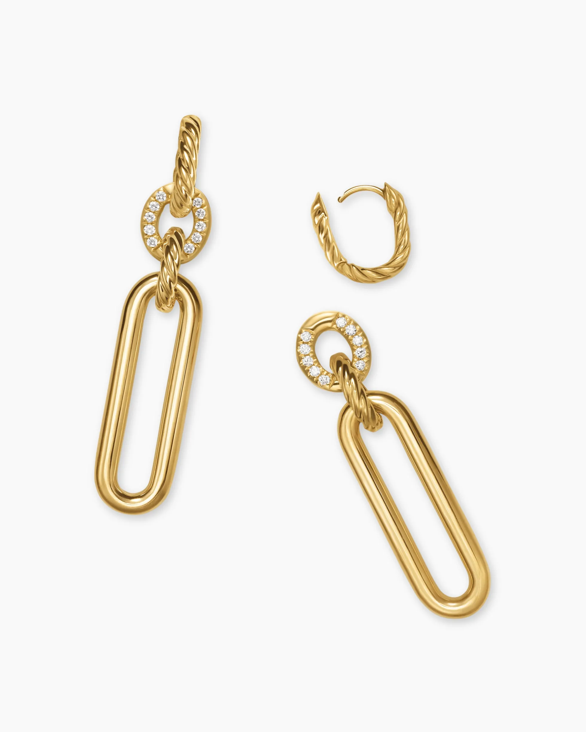 Lexington Double Link Drop Earrings 18K Yellow Gold with Diamonds, 54mm