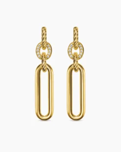 Lexington Double Link Drop Earrings 18K Yellow Gold with Diamonds, 54mm