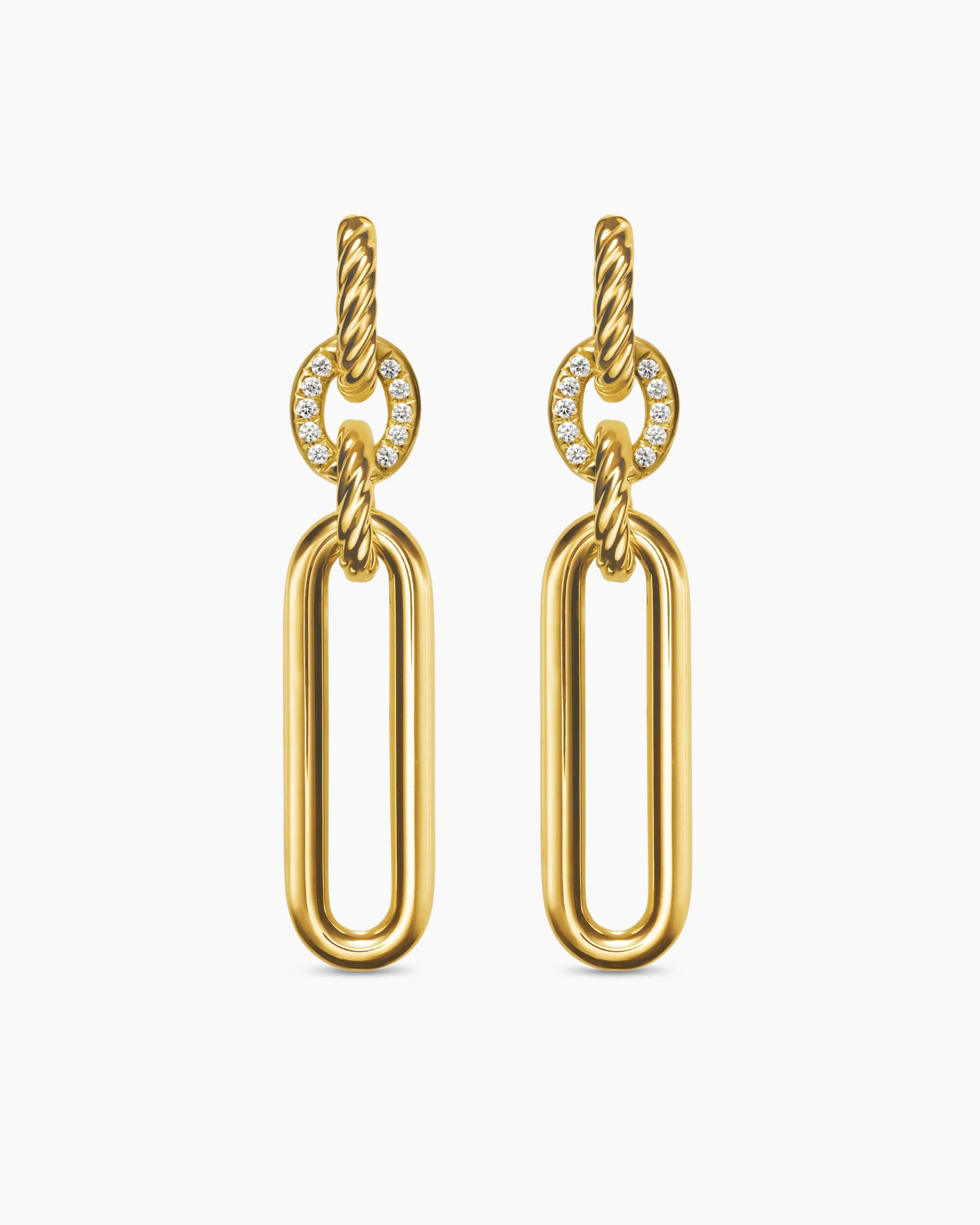 Lexington Double Link Drop Earrings 18K Yellow Gold with Diamonds, 54mm