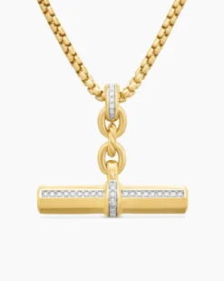 Lexington E/W Barrel Pendant 18K Yellow Gold with Diamonds, 32mm