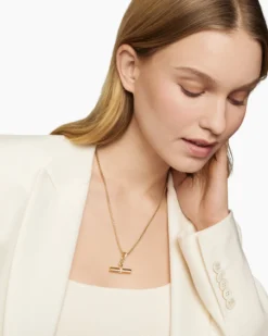 Lexington E/W Barrel Pendant 18K Yellow Gold with Diamonds, 32mm
