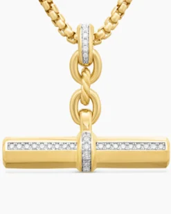 Lexington E/W Barrel Pendant 18K Yellow Gold with Diamonds, 32mm