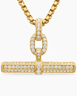 Lexington E/W Barrel Pendant 18K Yellow Gold with Diamonds, 36mm