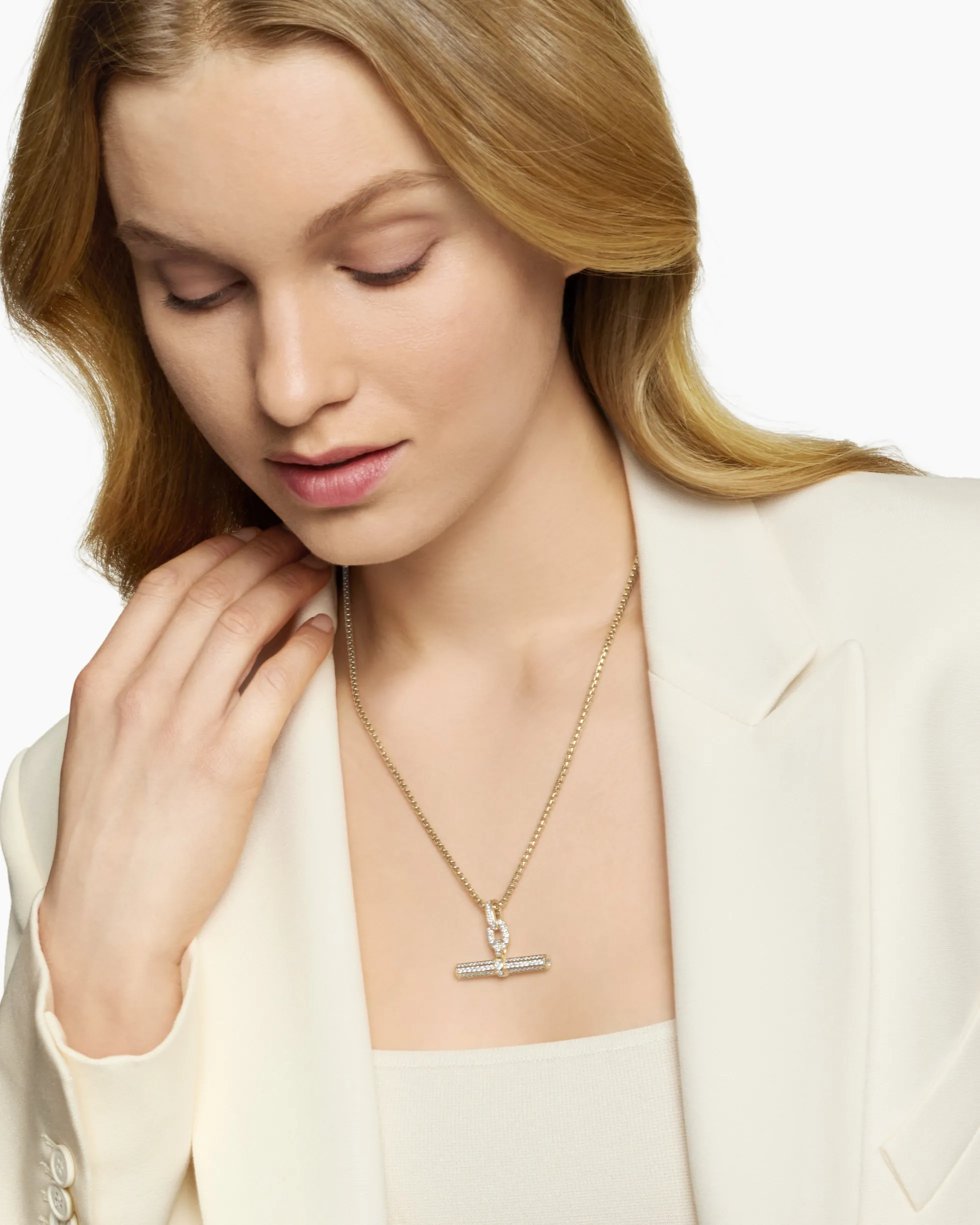 Lexington E/W Barrel Pendant 18K Yellow Gold with Diamonds, 36mm