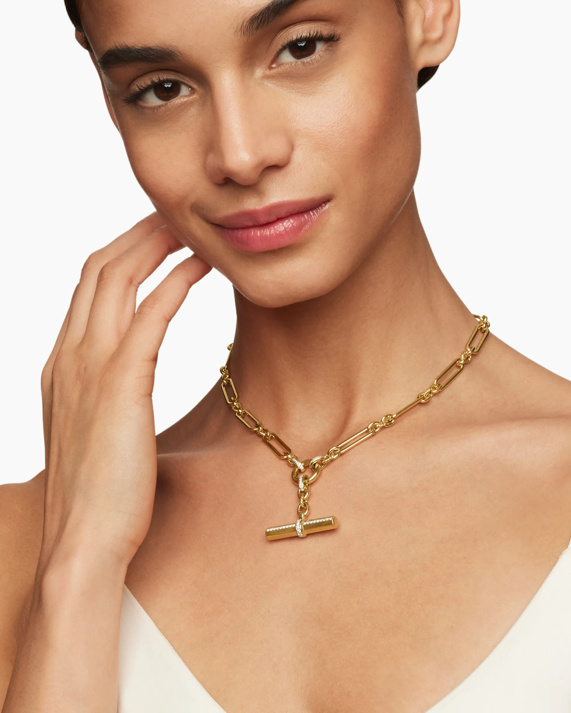 Lexington E/W Chain Necklace 18K Yellow Gold with Diamonds, 6.5mm