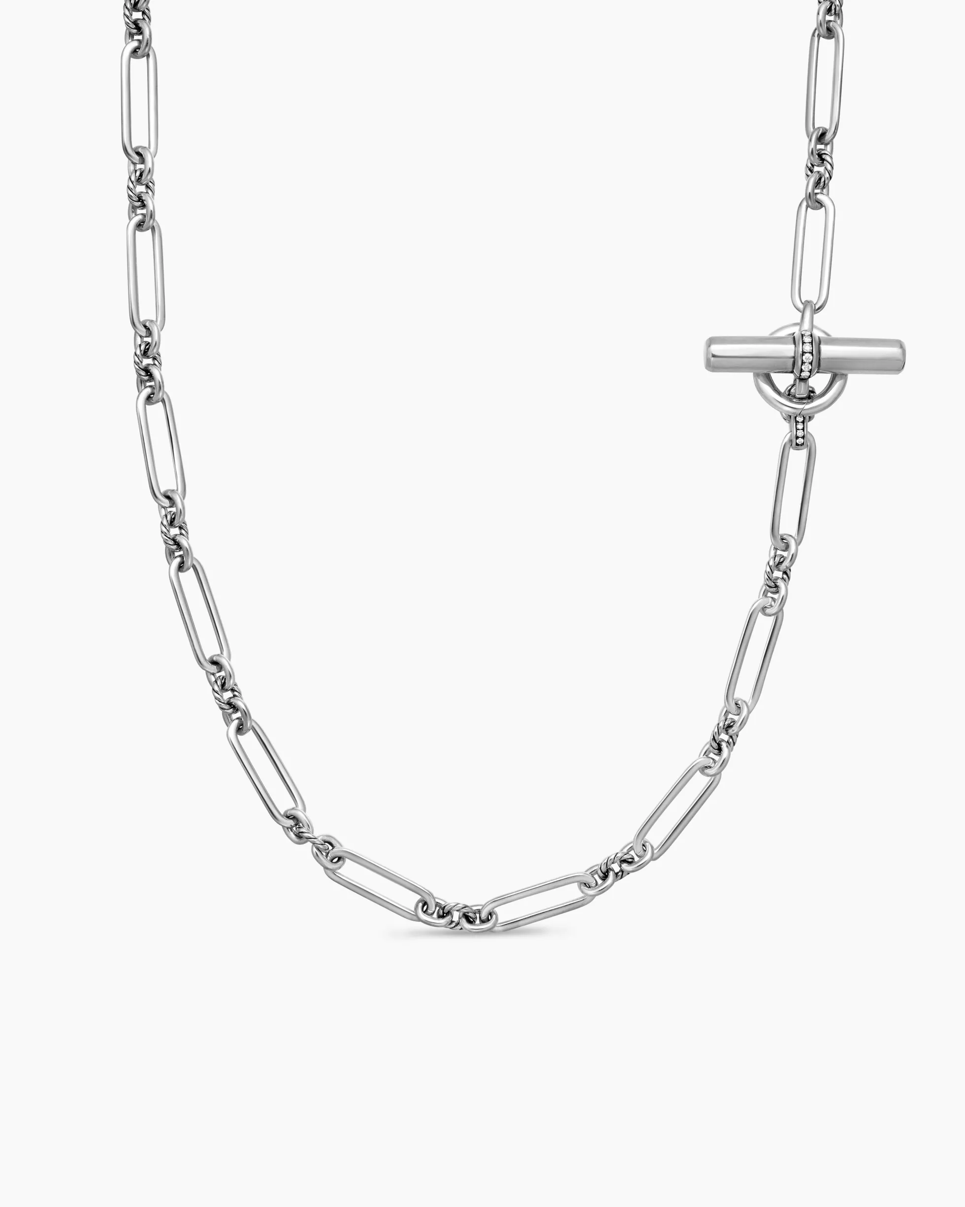 Lexington Y Chain Necklace Sterling Silver with Diamonds, 6.5mm