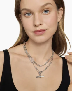 Lexington Y Chain Necklace Sterling Silver with Diamonds, 6.5mm