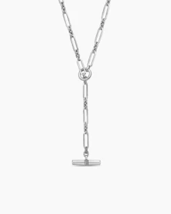 Lexington Y Chain Necklace Sterling Silver with Diamonds, 6.5mm