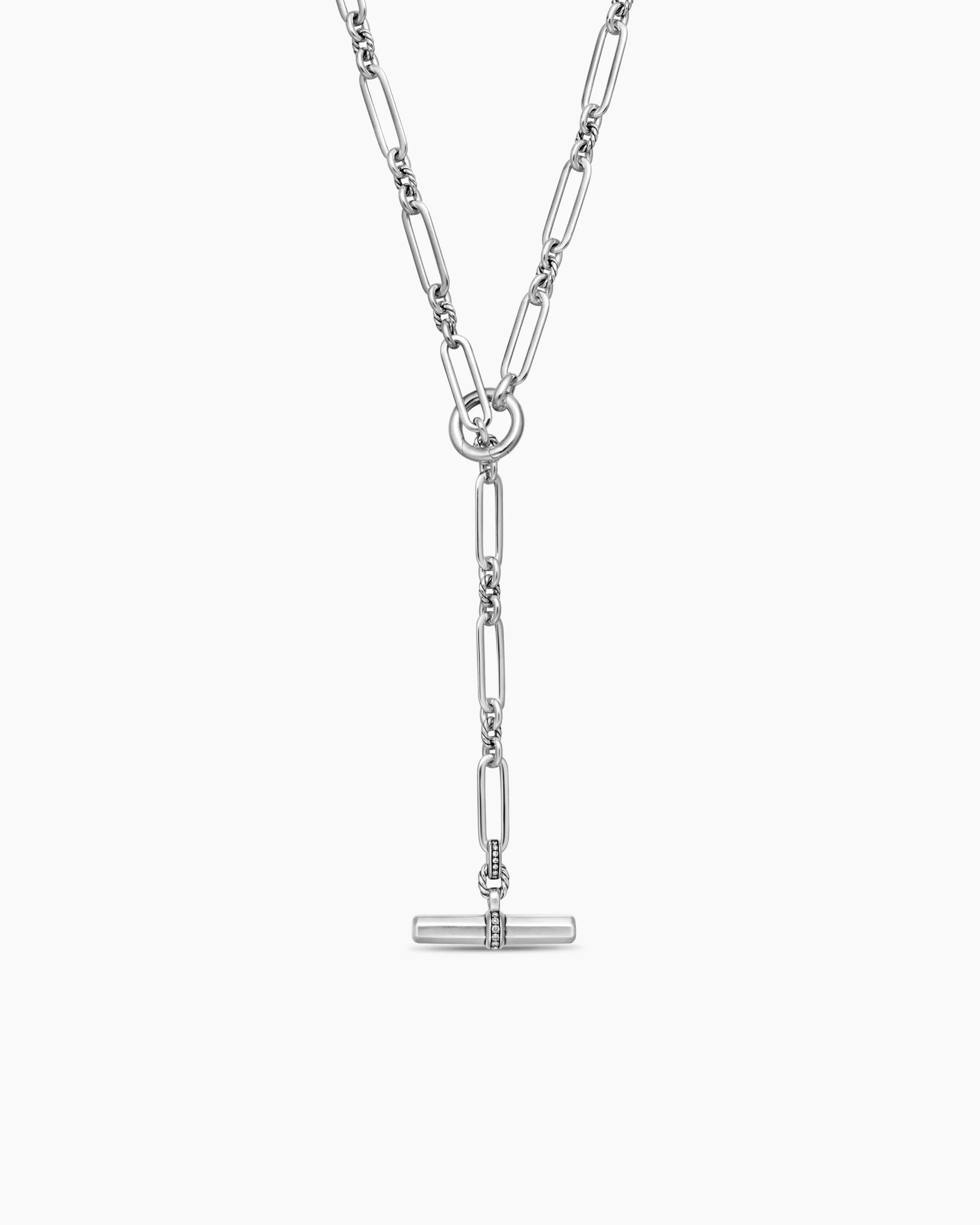 Lexington Y Chain Necklace Sterling Silver with Diamonds, 6.5mm