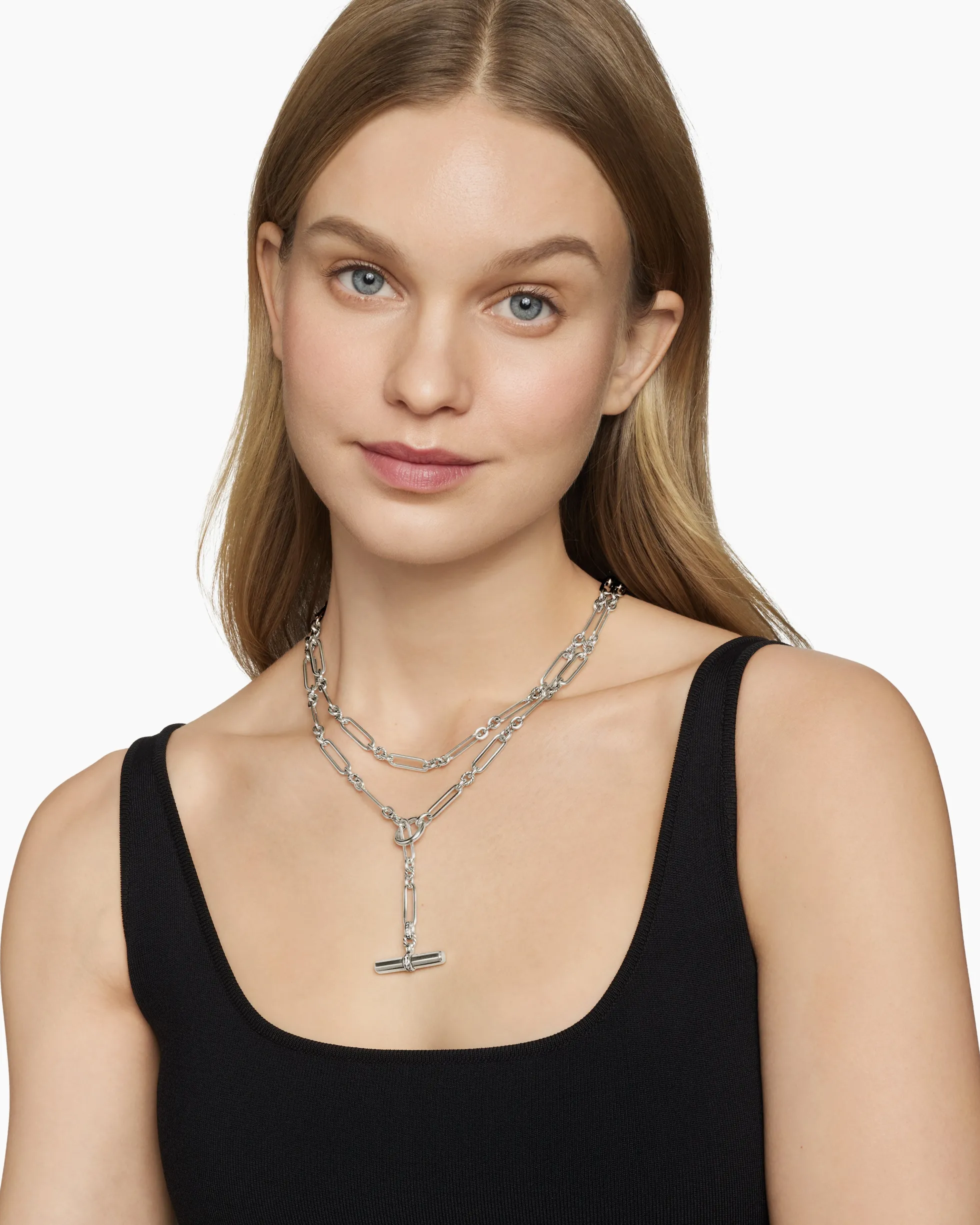 Lexington Y Chain Necklace Sterling Silver with Diamonds, 6.5mm