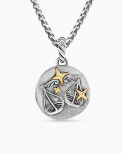 Libra Amulet Sterling Silver with 18K Yellow Gold and Diamonds, 19mm