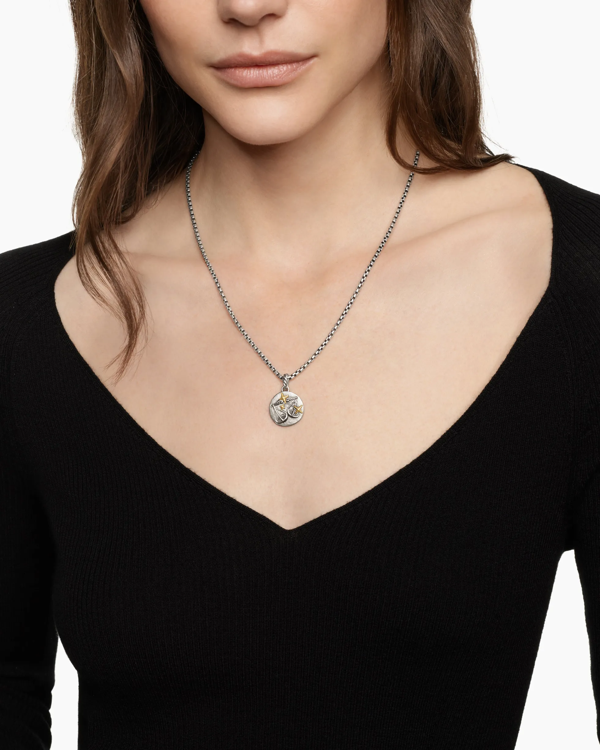 Libra Amulet Sterling Silver with 18K Yellow Gold and Diamonds, 19mm