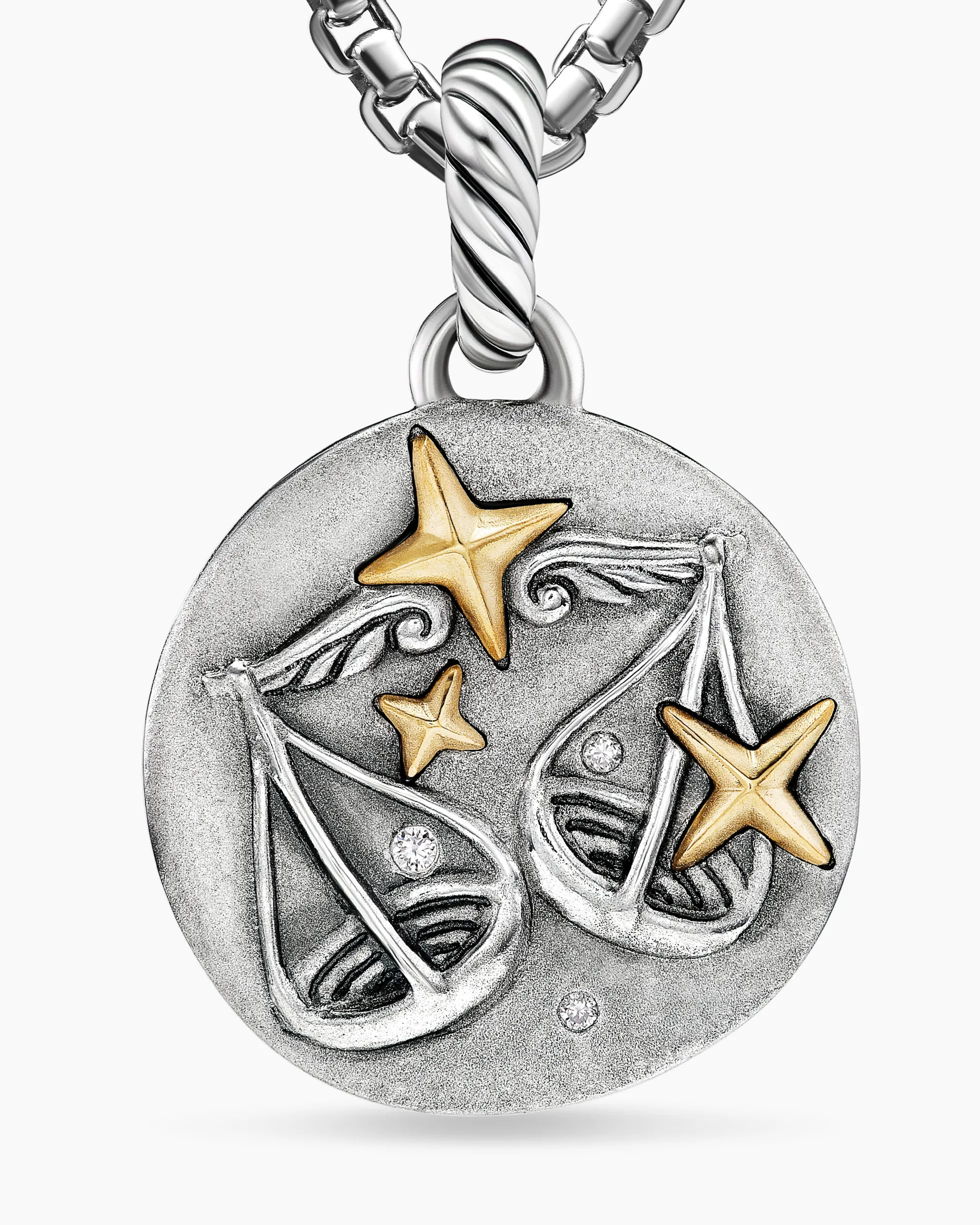 Libra Amulet Sterling Silver with 18K Yellow Gold and Diamonds, 19mm