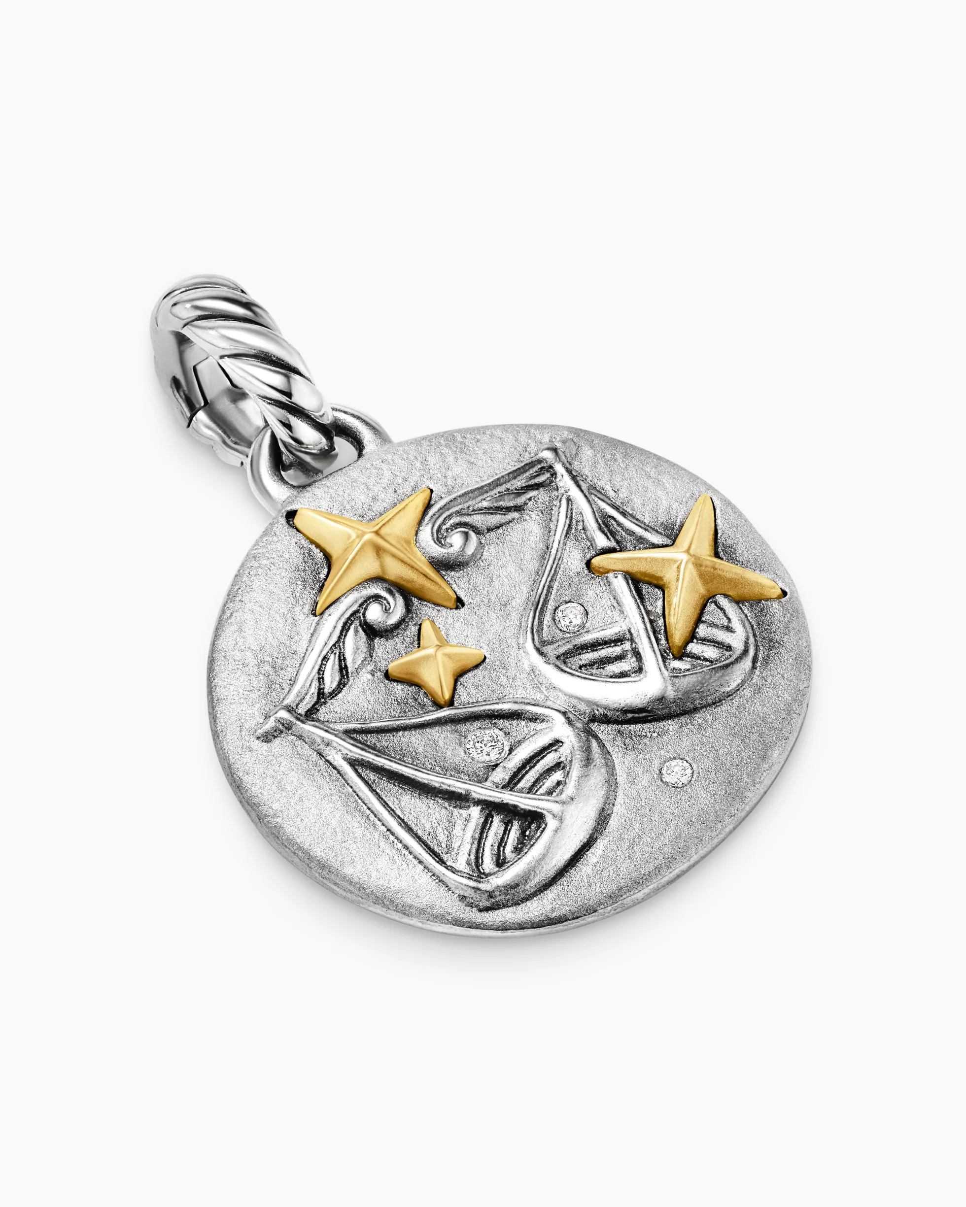 Libra Amulet Sterling Silver with 18K Yellow Gold and Diamonds, 19mm