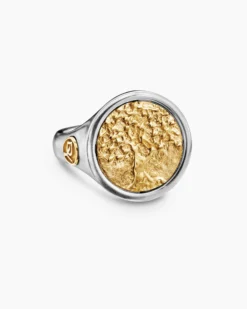 Life and Death Duality Signet Ring Sterling Silver with 18K Yellow Gold, 20mm