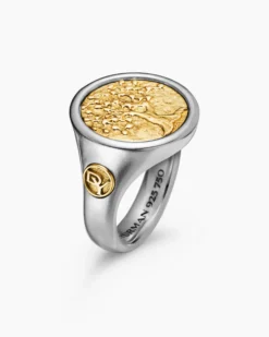 Life and Death Duality Signet Ring Sterling Silver with 18K Yellow Gold, 20mm