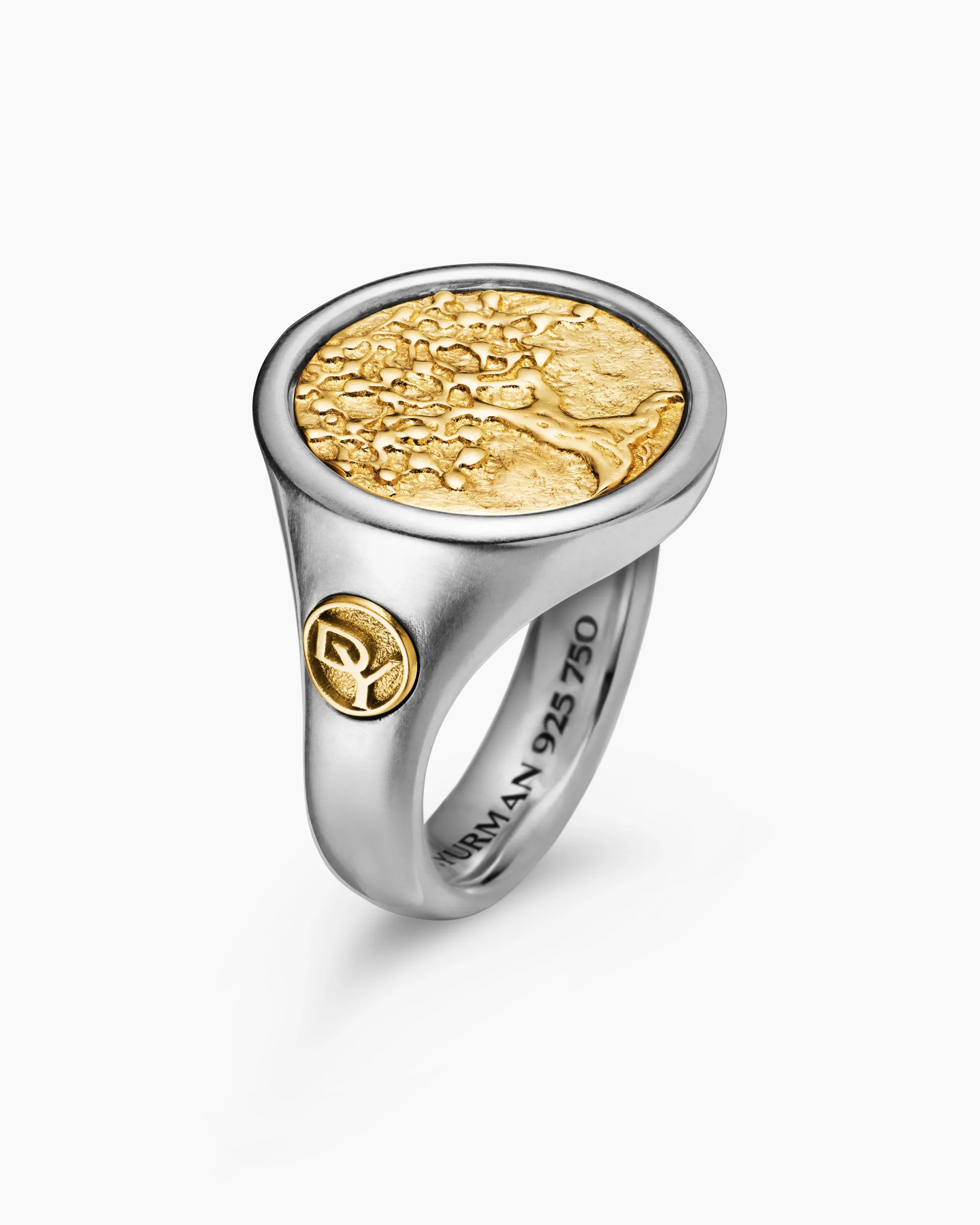 Life and Death Duality Signet Ring Sterling Silver with 18K Yellow Gold, 20mm