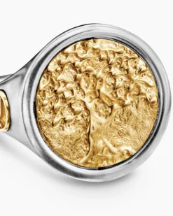 Life and Death Duality Signet Ring Sterling Silver with 18K Yellow Gold, 20mm