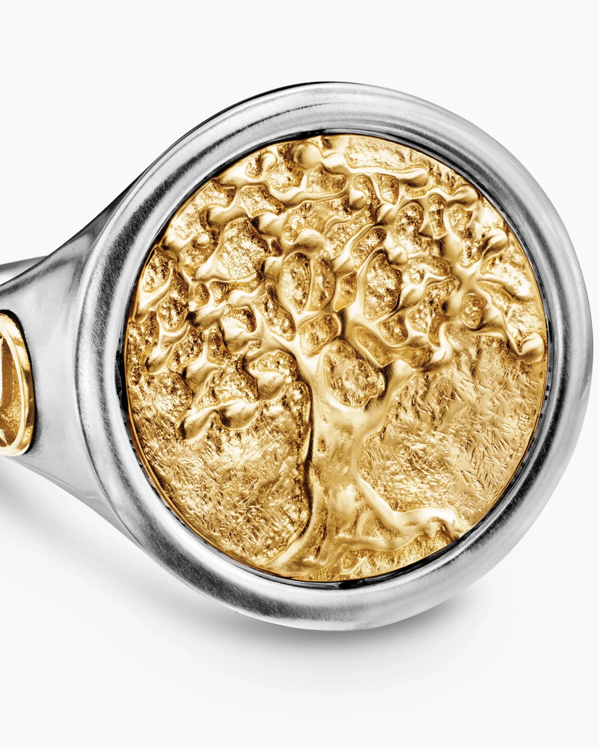 Life and Death Duality Signet Ring Sterling Silver with 18K Yellow Gold, 20mm