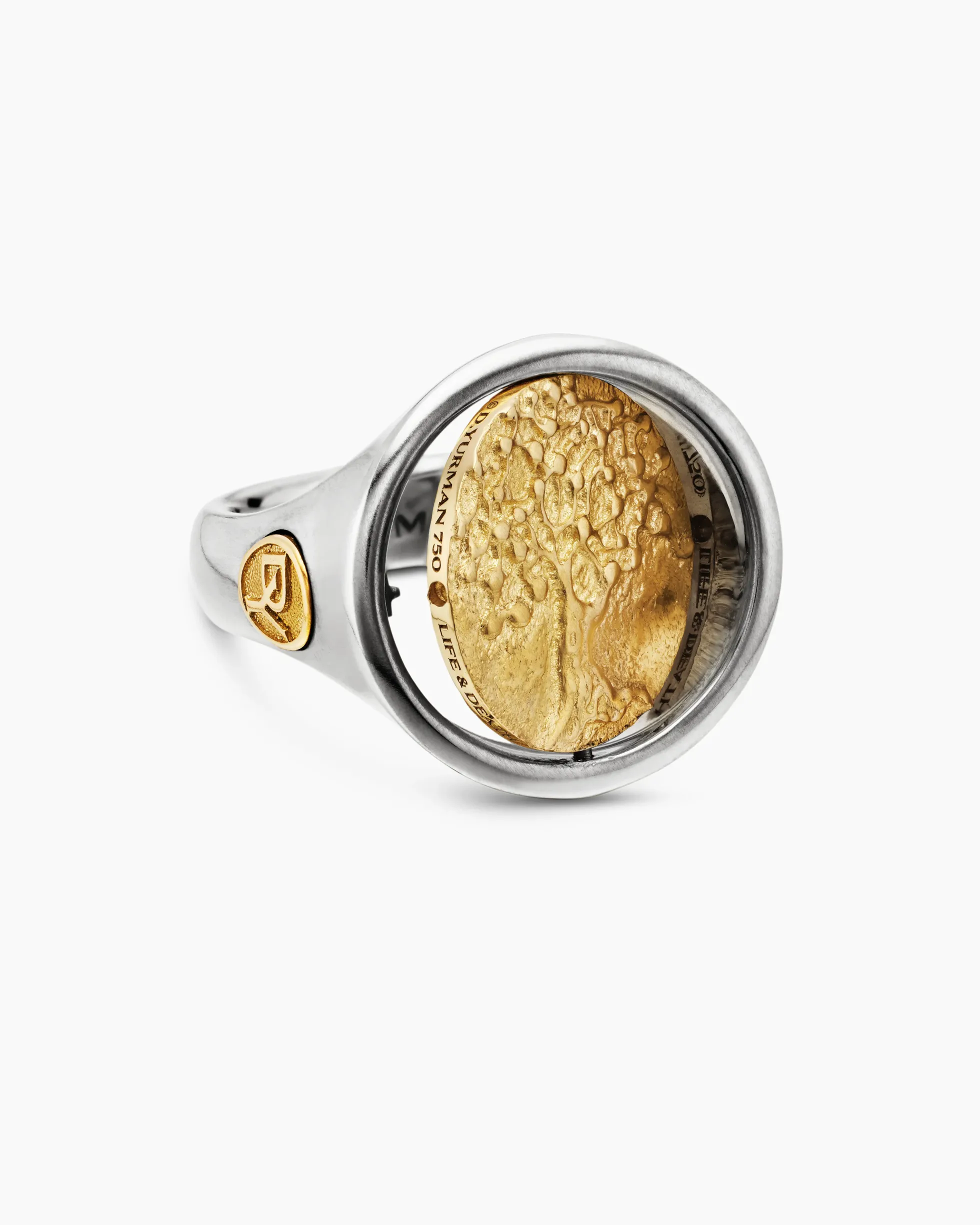 Life and Death Duality Signet Ring Sterling Silver with 18K Yellow Gold, 20mm