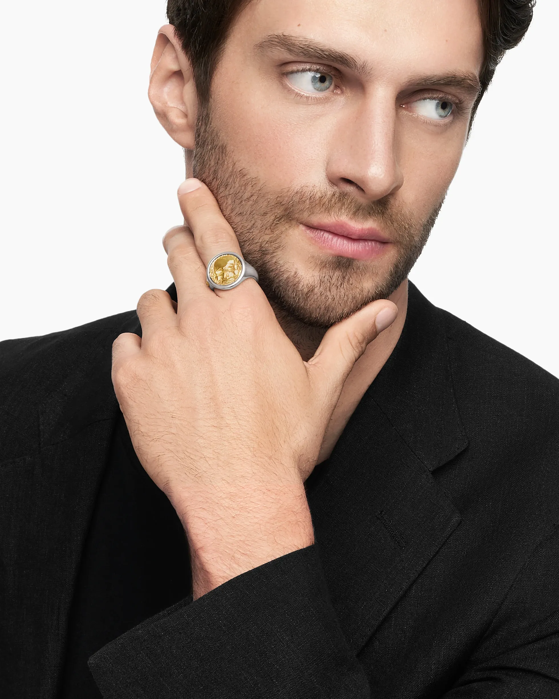 Life and Death Duality Signet Ring Sterling Silver with 18K Yellow Gold, 20mm