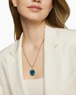 Limited DY Elements® Disc Pendant 18K Yellow Gold with Chrysocolla and Diamonds, 24mm