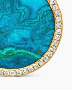 Limited DY Elements® Disc Pendant 18K Yellow Gold with Chrysocolla and Diamonds, 24mm