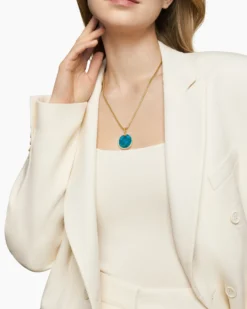 Limited DY Elements® Disc Pendant 18K Yellow Gold with Chrysocolla and Diamonds, 24mm