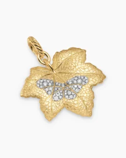 Maple Leaf Butterfly Amulet 18K Yellow Gold with Diamonds, 24mm