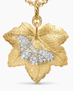 Maple Leaf Butterfly Amulet 18K Yellow Gold with Diamonds, 24mm
