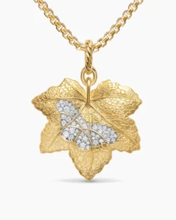 Maple Leaf Butterfly Amulet 18K Yellow Gold with Diamonds, 24mm