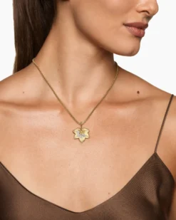 Maple Leaf Butterfly Amulet 18K Yellow Gold with Diamonds, 24mm