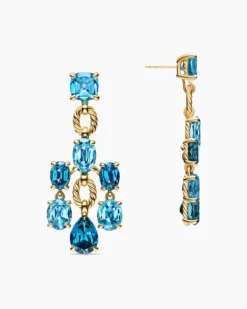 Marbella Chandelier Earrings 18K Yellow Gold with Blue Topaz and Hampton Blue Topaz, 57mm