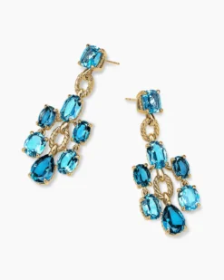 Marbella Chandelier Earrings 18K Yellow Gold with Blue Topaz and Hampton Blue Topaz, 57mm