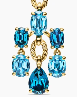 Marbella Chandelier Earrings 18K Yellow Gold with Blue Topaz and Hampton Blue Topaz, 57mm