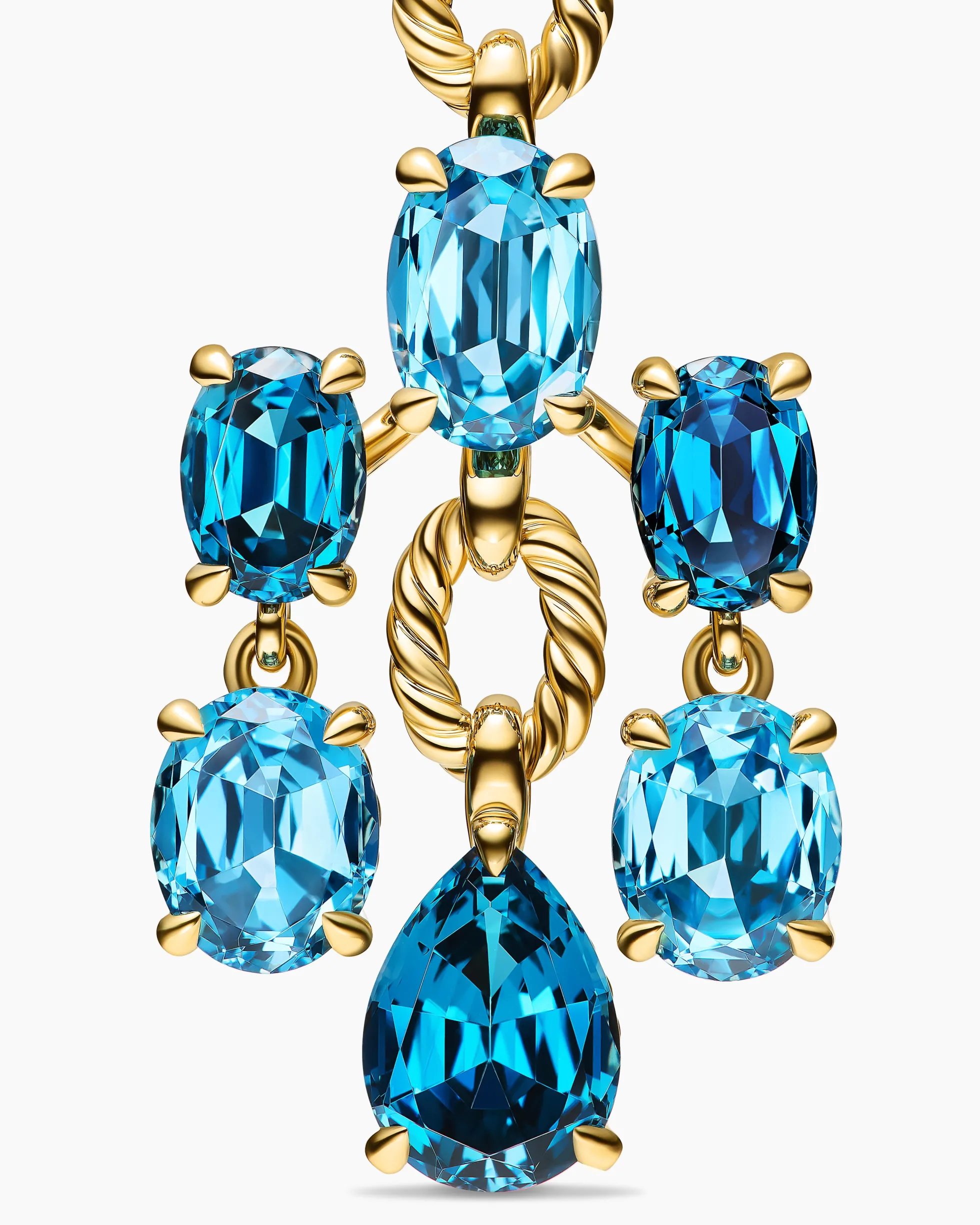 Marbella Chandelier Earrings 18K Yellow Gold with Blue Topaz and Hampton Blue Topaz, 57mm
