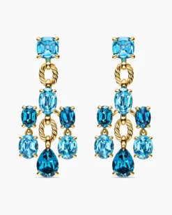 Marbella Chandelier Earrings 18K Yellow Gold with Blue Topaz and Hampton Blue Topaz, 57mm