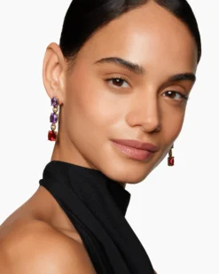 Marbella Drop Earrings 18K Yellow Gold with Amethyst and Rhodolite Garnet, 51mm